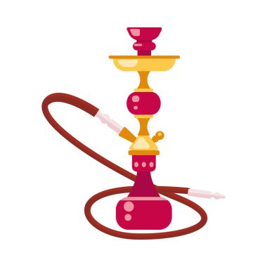 Nargile düz vektör illüstrasyon izole beyaz duman