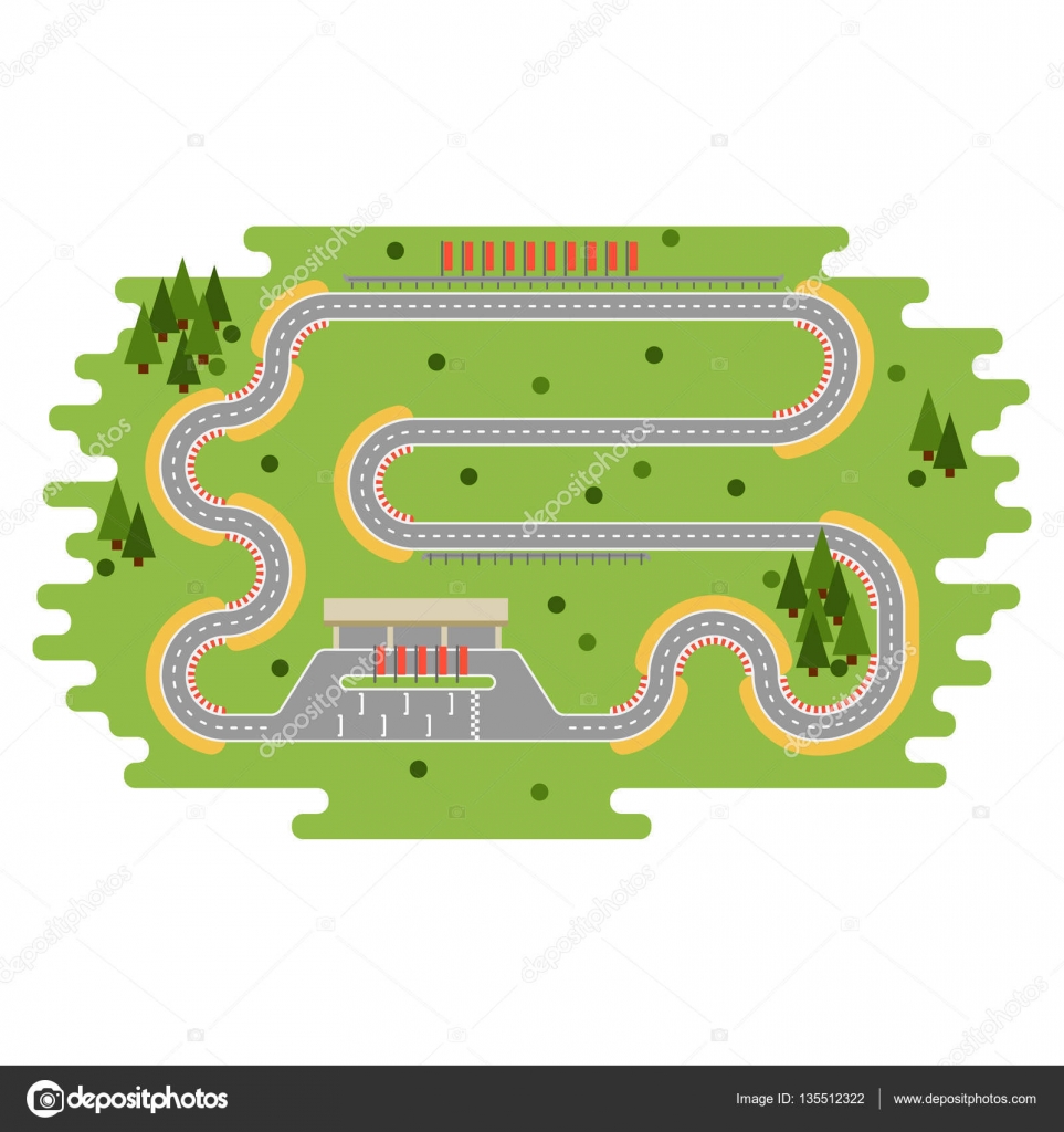 Carro esporte de corrida de fórmula chegar no circuito de corrida a  ilustração dos desenhos animados da linha de chegada