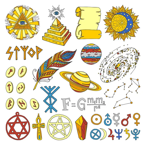 Astrologia Ezoteryka ręcznie rysowane zestaw — Wektor stockowy