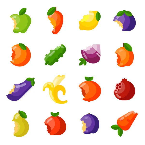 Juego de vectores de frutas mordidas . — Vector de stock