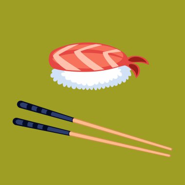 Suşi yemek ve yemek çubukları illüstrasyon vektör.