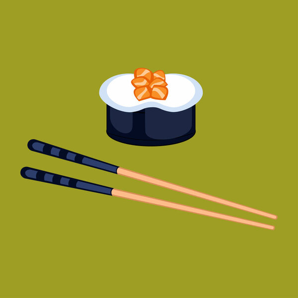 Sushi food and chopsticks vector illustration.