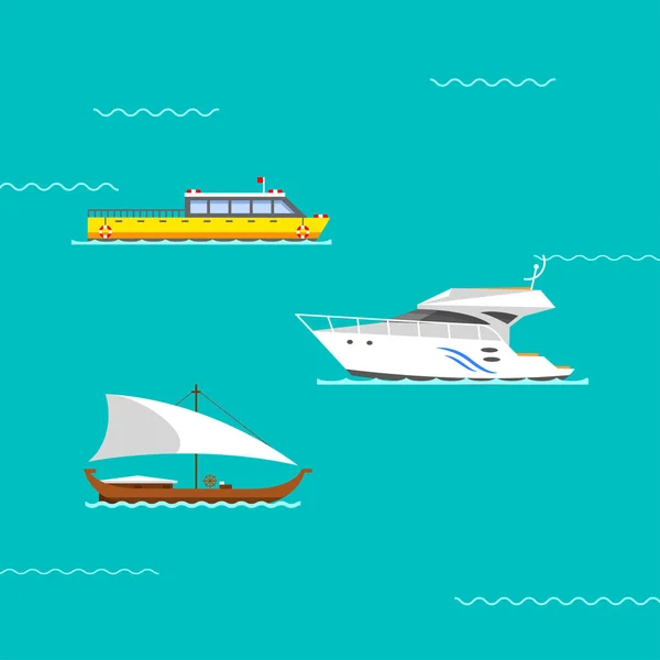 Ship and boats vector. — Stock Vector