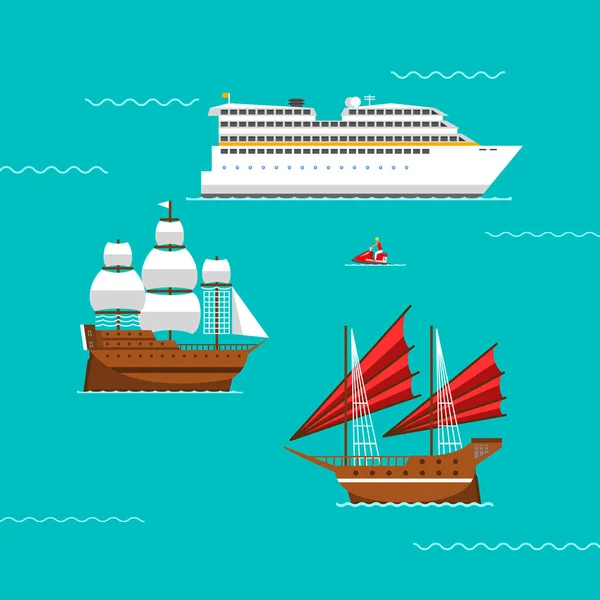 Ship and boats vector. — Stock Vector