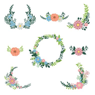 Çiçek çelenk dekorasyon vektör.