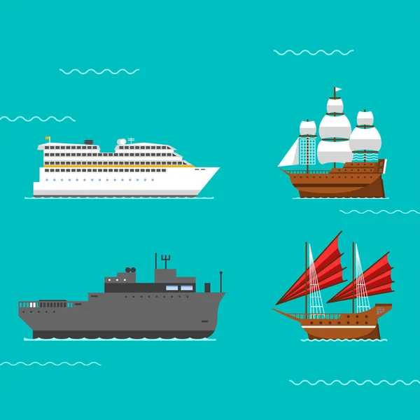 Ship and boats vector. — Stock Vector