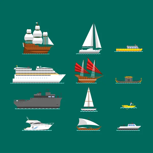 Ship and boats vector. — Stock Vector