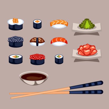 Suşi yemek vektör çizim.