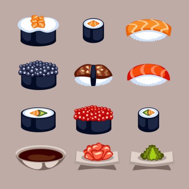 Suşi yemek vektör çizim.