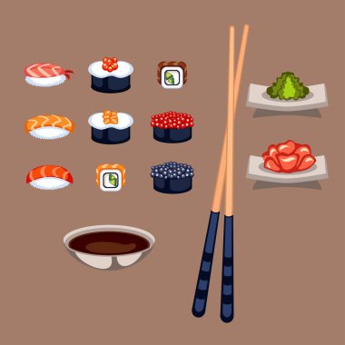 Suşi yemek vektör çizim.