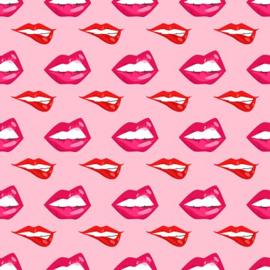 Kadının dudakları Dikişsiz desen vektör çizim.