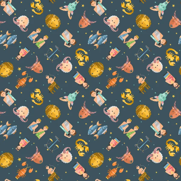 Zodiac icons vector seamless pattern. — Stock Vector