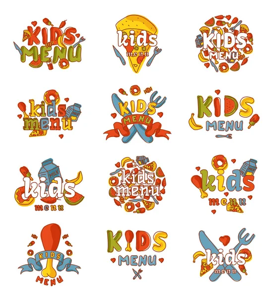 Kids organic menu hand drawn banner vector set. — Stock Illustration Kids organic menu hand drawn banner vector set. Stock Vector