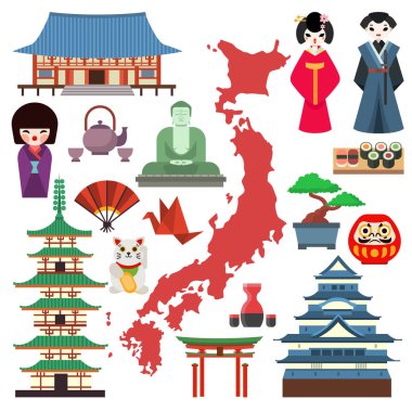 Japonya kültür simgeler vektör.