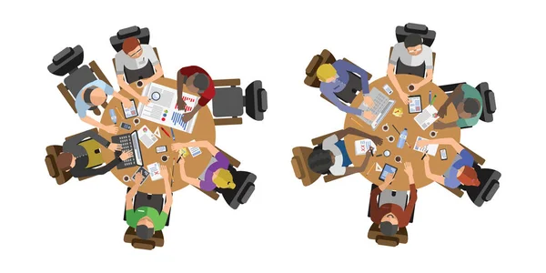Des hommes d'affaires assis sur la table illustration vectorielle — Image vectorielle