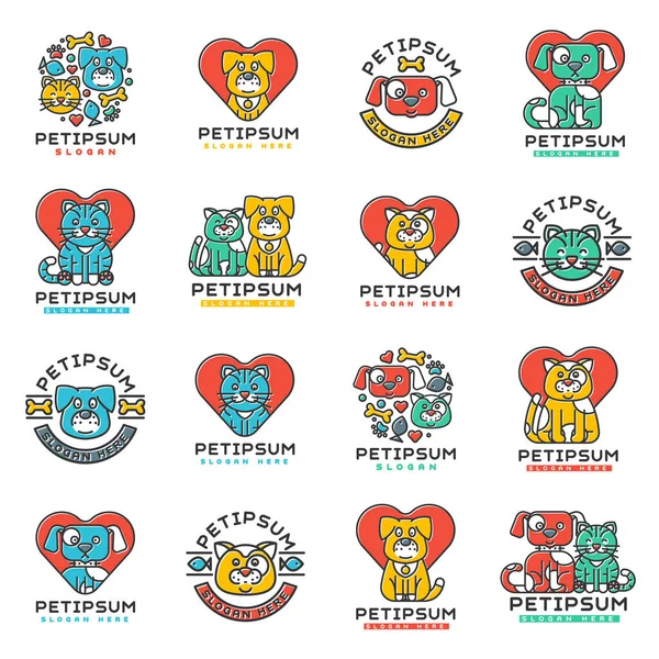 Pet badge vector cat and dog veterinary set. — Stock Vector