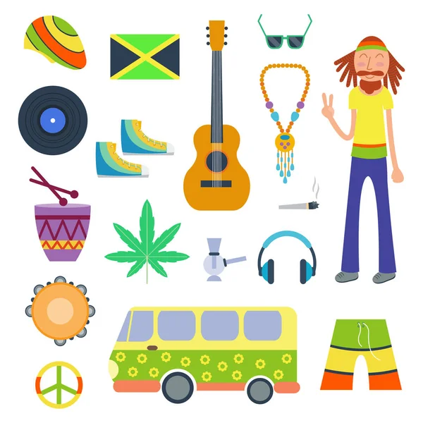Düz stil vektör çizimde Rastafarian Icons set — Stok Vektör