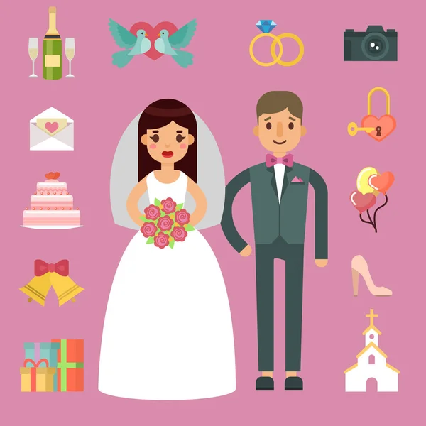Bruden och brudgummen bröllop par vektor illustration. — Stock vektor