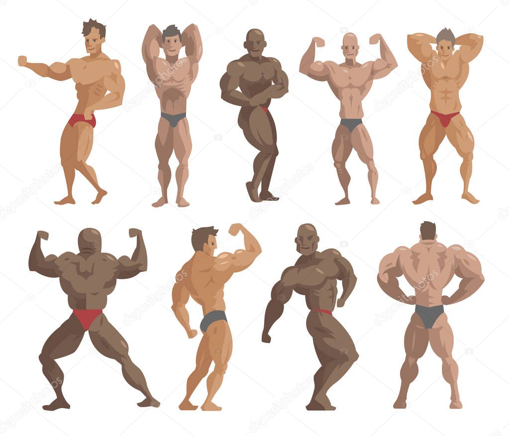 Bodybuilders characters vector illustration.