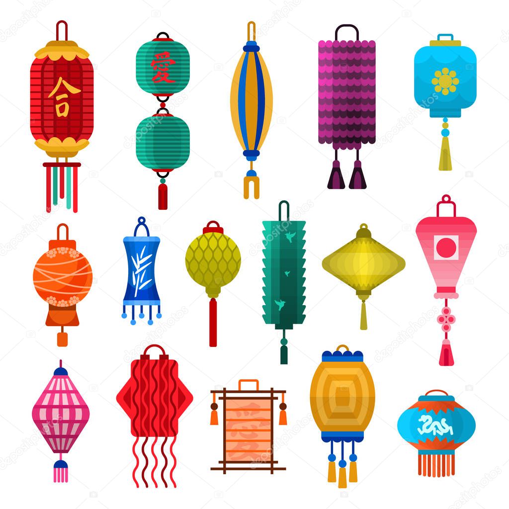Chinese lanterns light flat style vector illustration.