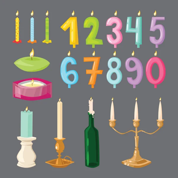 Numeri di compleanno candela vettoriale con fuoco . — Vettoriale Stock