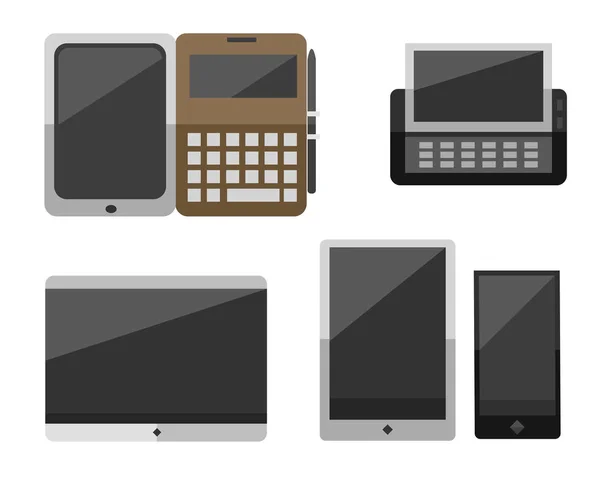 Computadora vector portátil tableta y cuaderno ebook ilustración . — Vector de stock