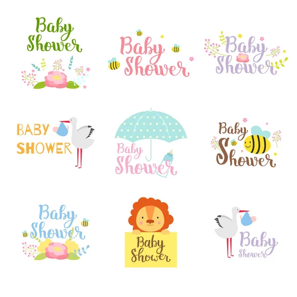 Babydusche Badge Vektor Set. — Stockvektor