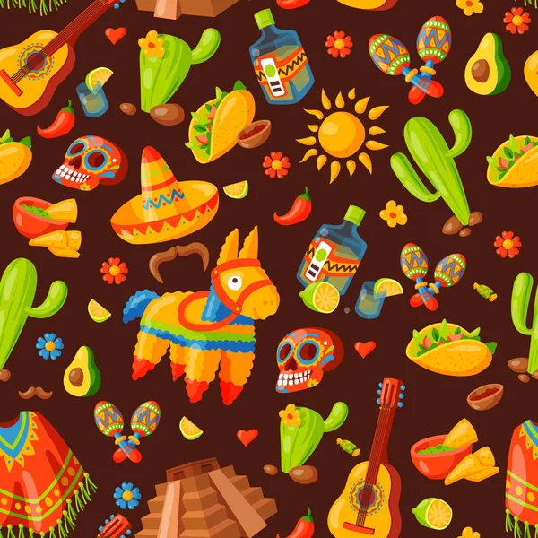 Illustration vectorielle de motif sans couture icônes Mexique . — Image vectorielle
