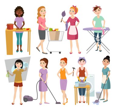 Set of housewifes homemaker woman vector illustration.