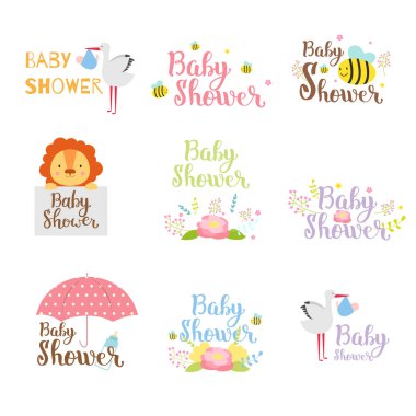 Bebek duş rozet vektör set.