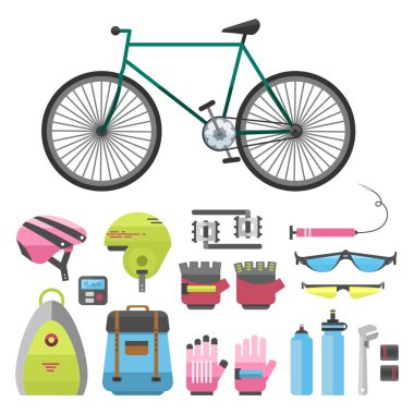 Düz Bisiklet ekipman simgesi binici vektör çizim.