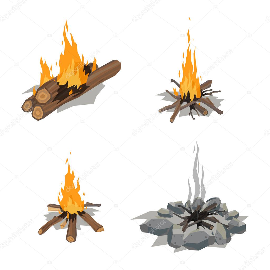 Bonfires isolated vector illustration.