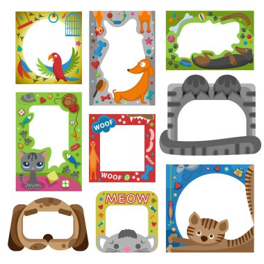 Şirin mutlu yıllar evcil hayvan fotoğraf çerçeve vektör çizim.