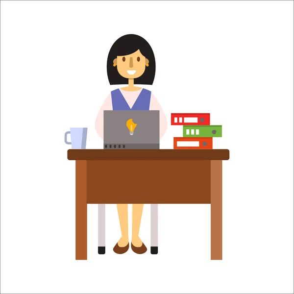 Empresários mulher personagem sentado no escritório tabela vetor ilustração . —  Vetores de Stock