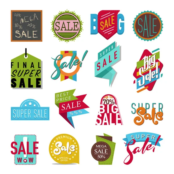 Shop sale flat vector stickers banner illustration — Stock Vector