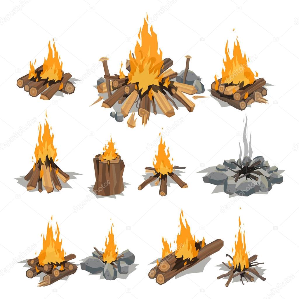 Bonfires isolated vector illustration.