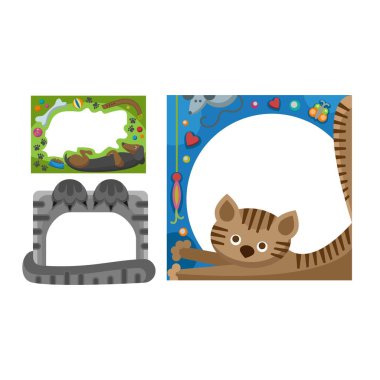 Şirin mutlu yıllar sınır kedi fotoğraf çerçeve vektör çizim.