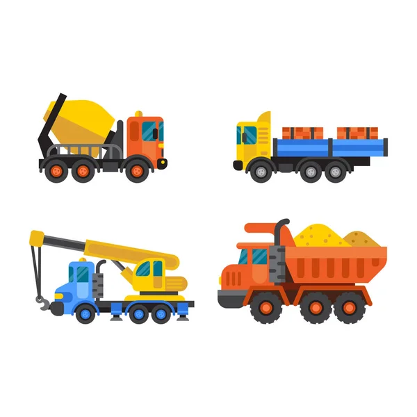 Camión volquete y construcción grúa industria vector ilustración . — Vector de stock