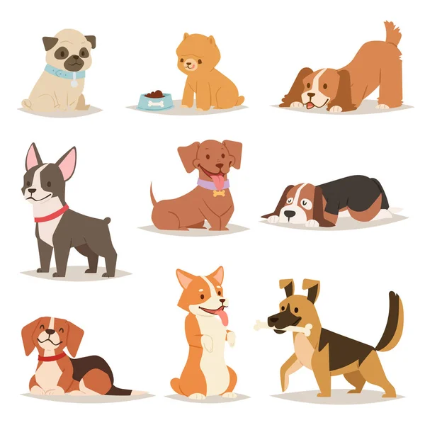 Funny cartoon dogs characters different breads illustration. — Stock Vector