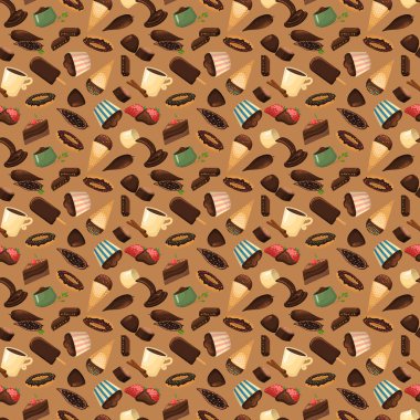 Çikolatalı tatlılar arka plan vektör çizim.
