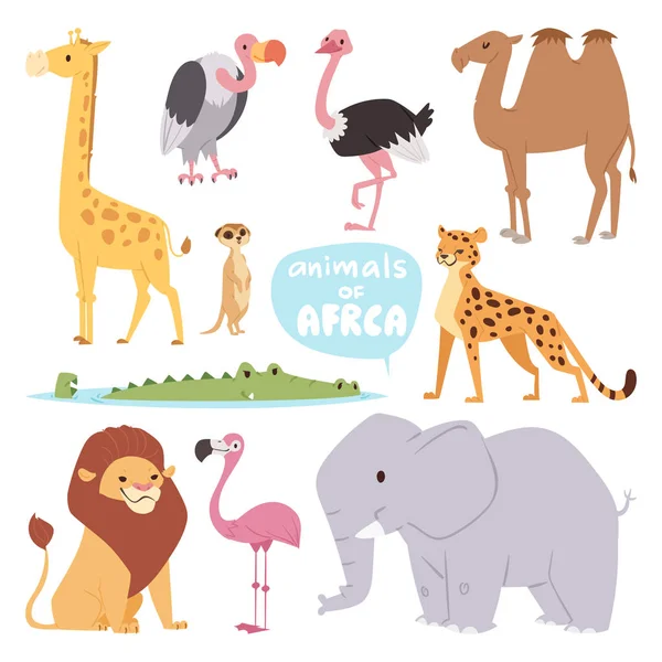 África animais grande exterior gráfico viagem deserto mamífero selvagem retrato e bonito desenho animado safari parque nacional savana elefante plana vetor ilustração . —  Vetores de Stock