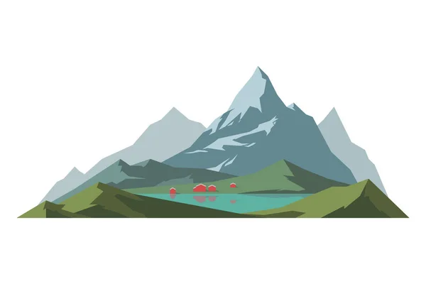 Volwassen silhouet element buiten pictogram sneeuw ijs bergtoppen en decoratieve geïsoleerde camping landschap reizen klimmen of wandelen geologie vectorillustratie. — Stockvector