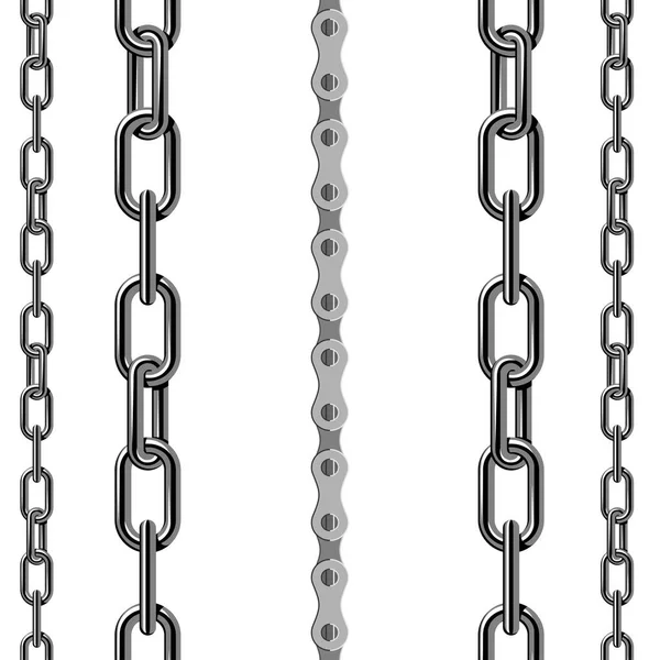 Chains link strength connection vector seamless pattern of metal linked parts and iron equipment protection strong sign shiny design background. — Stock Vector