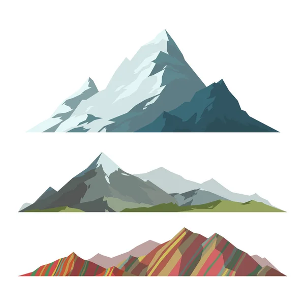 Mountain mature silhouette element outdoor icon snow ice tops and decorative isolated camping landscape travel climbing or hiking geology vector illustration. — Stock Vector