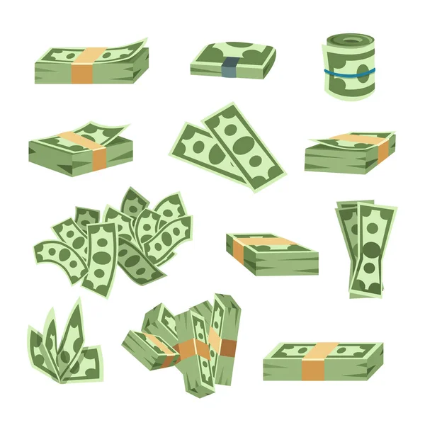 Dollar papier entreprise finance argent pile de paquets nous édition bancaire et billets de banque factures isolé richesse signe investissement monnaie vecteur illustration . — Image vectorielle