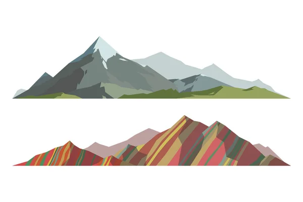 Montaña elemento de silueta madura icono al aire libre tapas de hielo de nieve y paisaje de camping aislado decorativo viaje escalada o senderismo geología vector ilustración . — Vector de stock