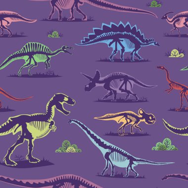 Dinozor vintage renk Dikişsiz desen vektör arka plan