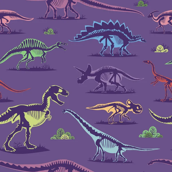 Винтажный цвет динозавров бесшовный векторный фон — стоковый вектор