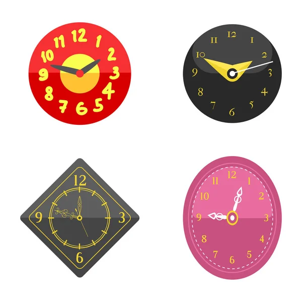 Wand klok cirkel bord met chronometer aanwijzer collectie en deadline stopwatch snelheid office alarm timer minuut vector illustratie pictogrammen horlogeset. — Stockvector