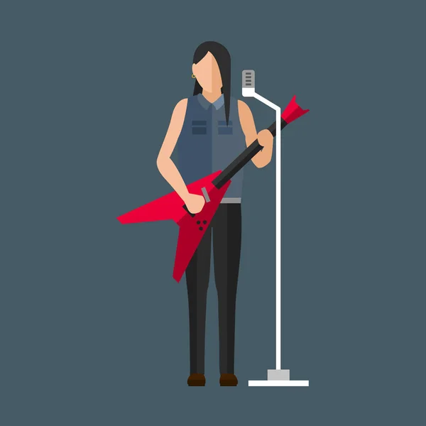 Cartoon musicus spelen op geluid moderne gitaar en jonge mannelijke akoestische Artiest nummer entertainment op elektrische instrument met felle emoties vectorillustratie. — Stockvector